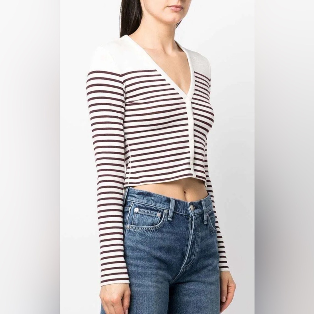 NWT rag & bone beige multi knit breton stripe slim cardigan L - Picture 7 of 16